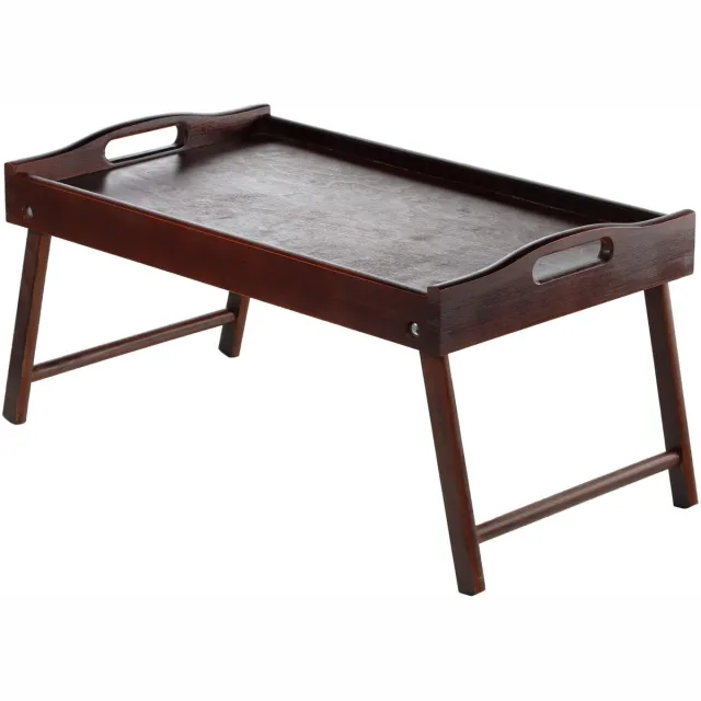 KADAX Bedtafel, ontbijtdienblad van grenenhout, 19 x 30 x 50 cm, serveerdienblad, inklapbaar beddienblad, eetdienblad voor ontbijt op bed, bijzettafel (donkerbruin)