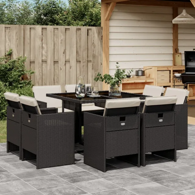vidaXL 9-delige Tuinset poly rattan zwart, foto 2
