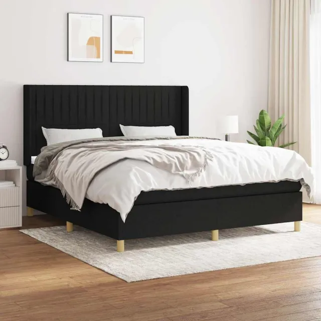 vidaXL Boxspring met matras stof zwart 160x200 cm