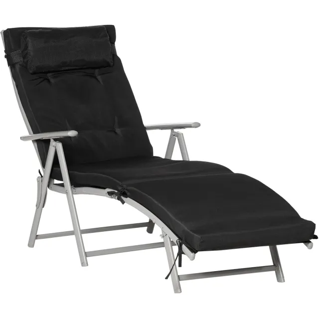 Merax Opvouwbare Strandstoel Ligbed - 7 Verstelbare Posities - Inclusief Kussen - Weerbestendig - Zwart