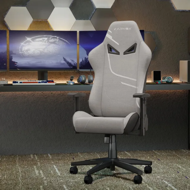 DESMIU Bureaustoel 54,5 X 50 X 132 Cm - Ergonomisch Met Verstelbare Lendensteun, Hoofdsteun En Armleuningen - Gaming En Werkplek - Stof Lichtgrijs