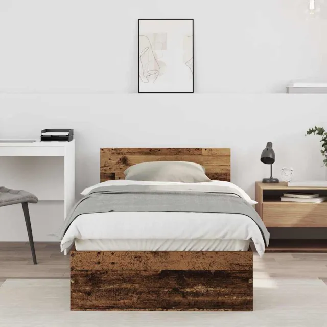 vidaXL Bedframe met Hoofdeinde Oud hout 90 x 190 cm Bewerkt hout Bruin