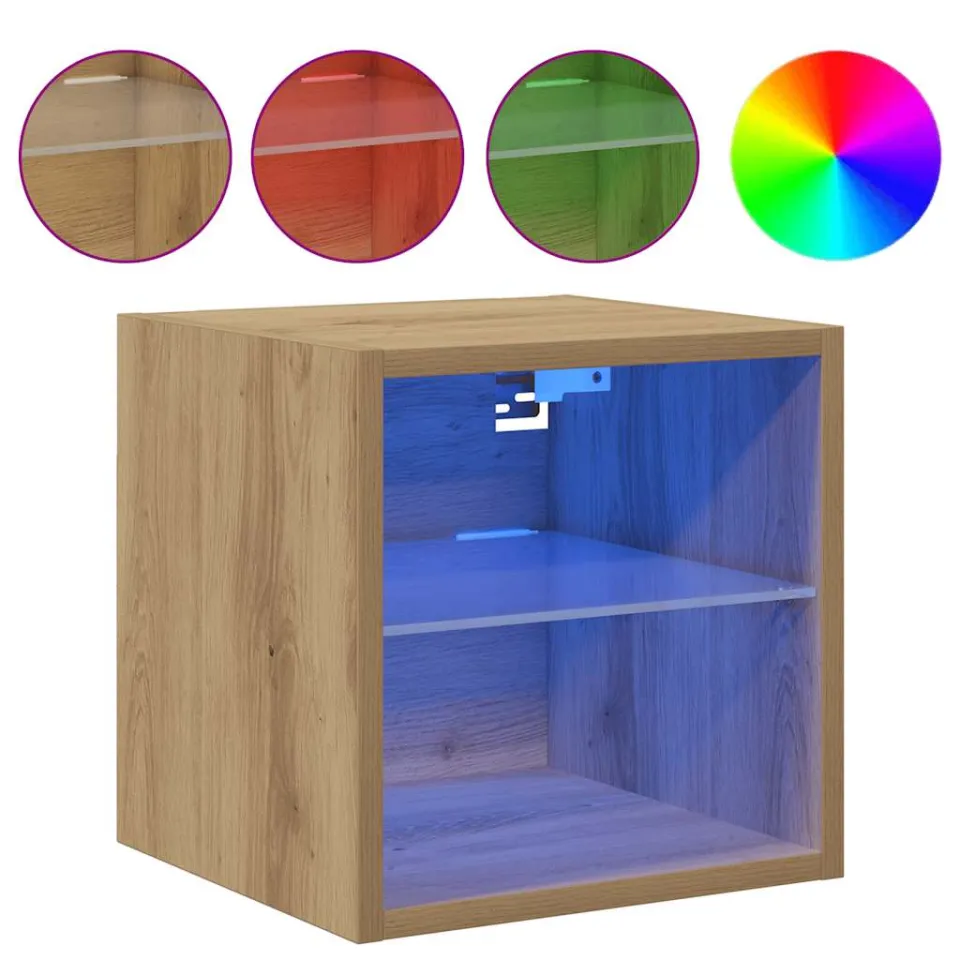 vidaXL Tv-wandmeubel met LED-verlichting 30x28,5x30cm artisanaal eiken, foto 3