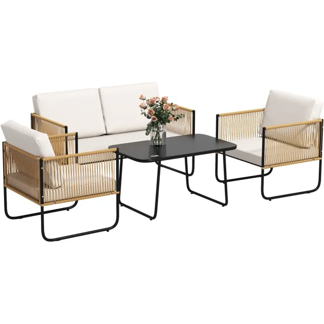 Outsunny Rattan Sofa Set - PE geweven hars - 110x61x63cm - Crème