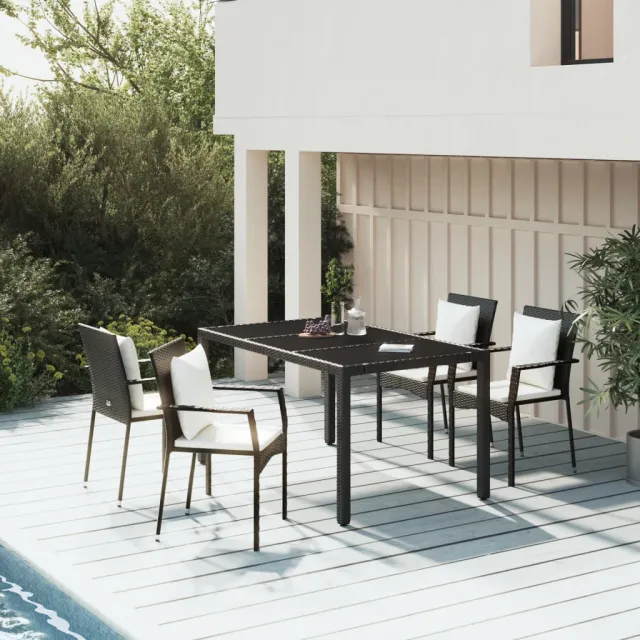 vidaXL 5-delige Tuinset met kussens poly rattan zwart, foto 2