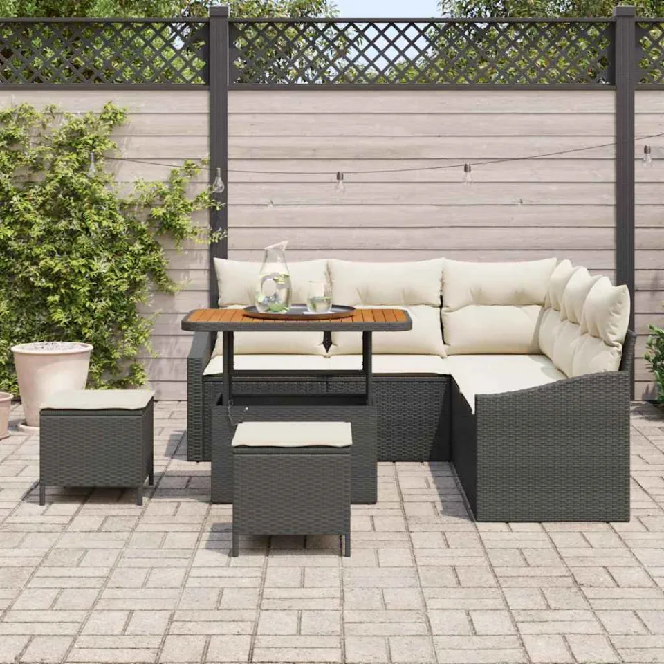vidaXL Tuinbankenset 8 st Zwart poly rattan, foto 3