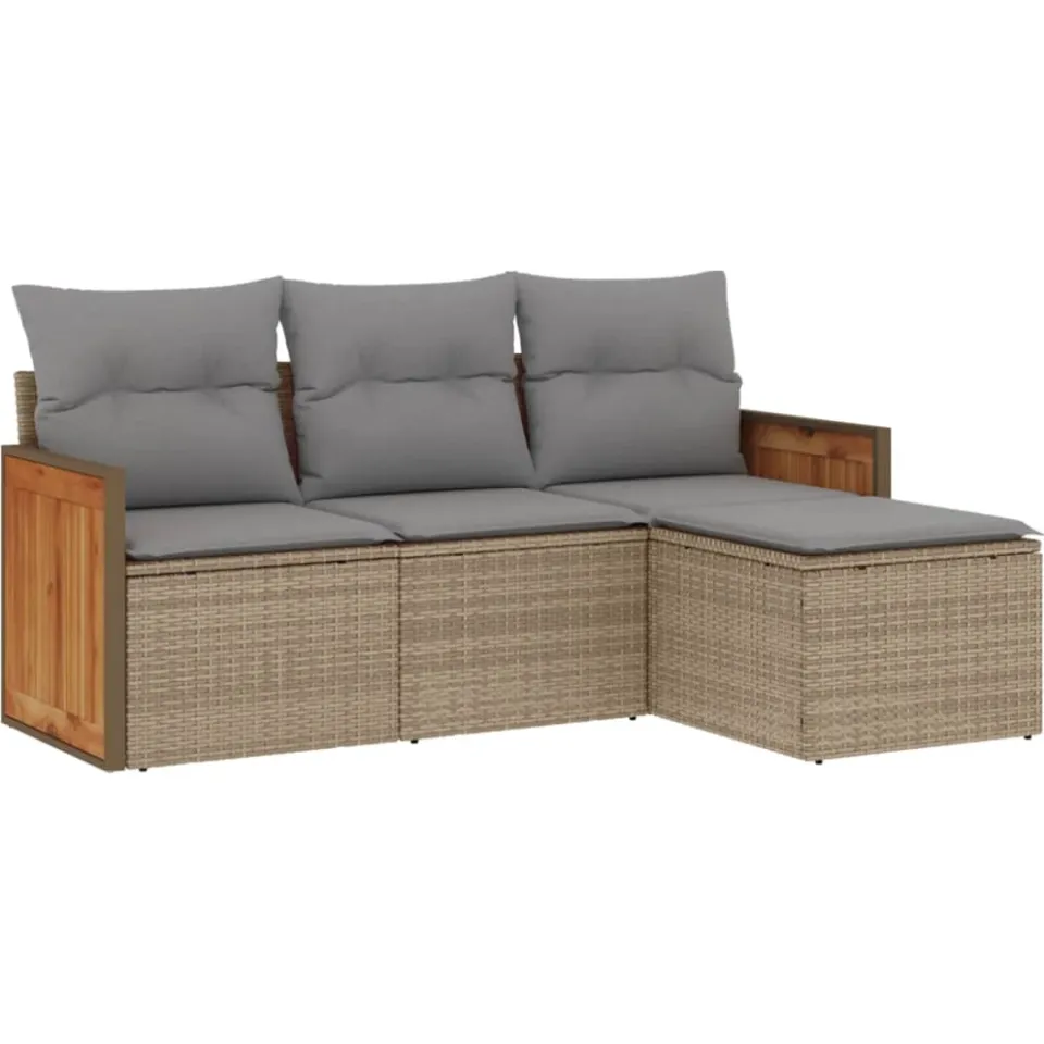 vidaXL 4-delige Loungeset met kussens poly rattan beige, foto 3