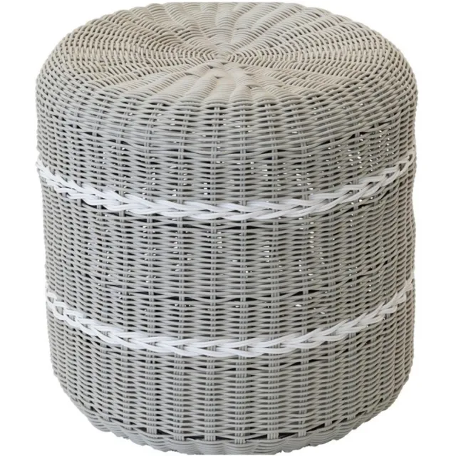 LES Saigon poef wicker ø41x40cm - grijs