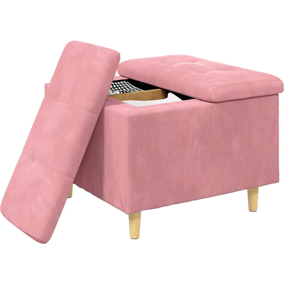 vidaXL Ottoman met Opbergruimte Roze 60 x 60 x 45 cm Fluweel