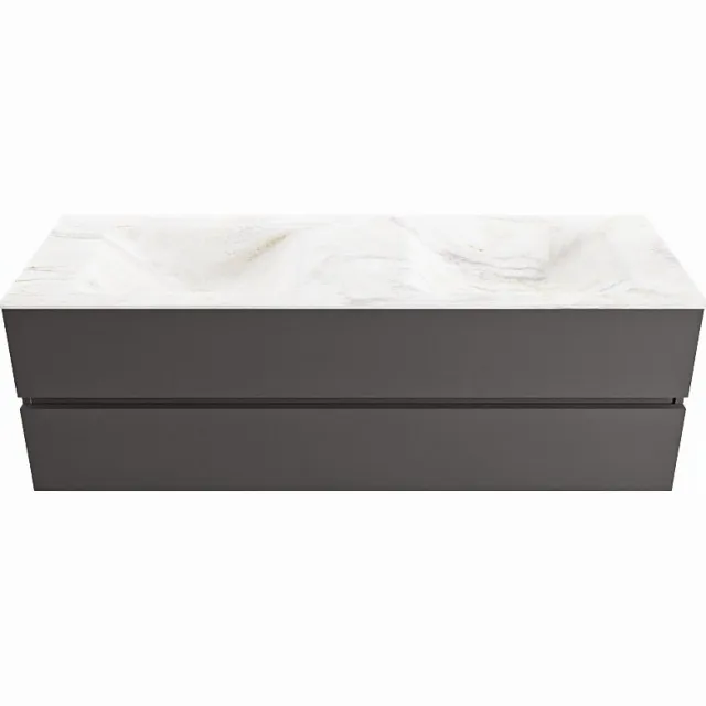 Mondiaz VICA-DLUX 150cm badmeubel onderkast Dark grey 2 lades. Inbouw wastafel CLOUD dubbel zonder kraangat, kleur Ostra.