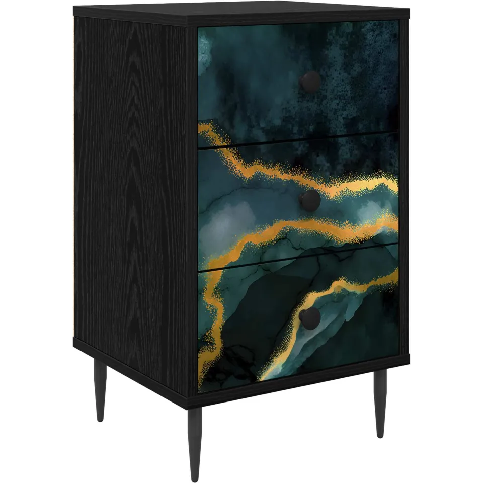 vidaXL Nachtkastje WIJHE Zwart eiken 36 x 33 x 61 cm Bewerkt hout, foto 3