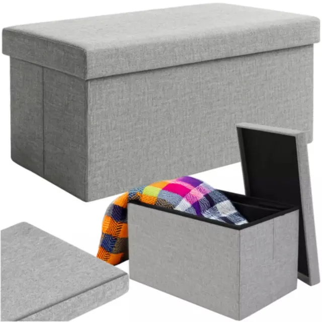 Ruhhy grijze poef 110L – opvouwbaar met opbergruimte – 76x38x38 cm, waterafstotend grijs