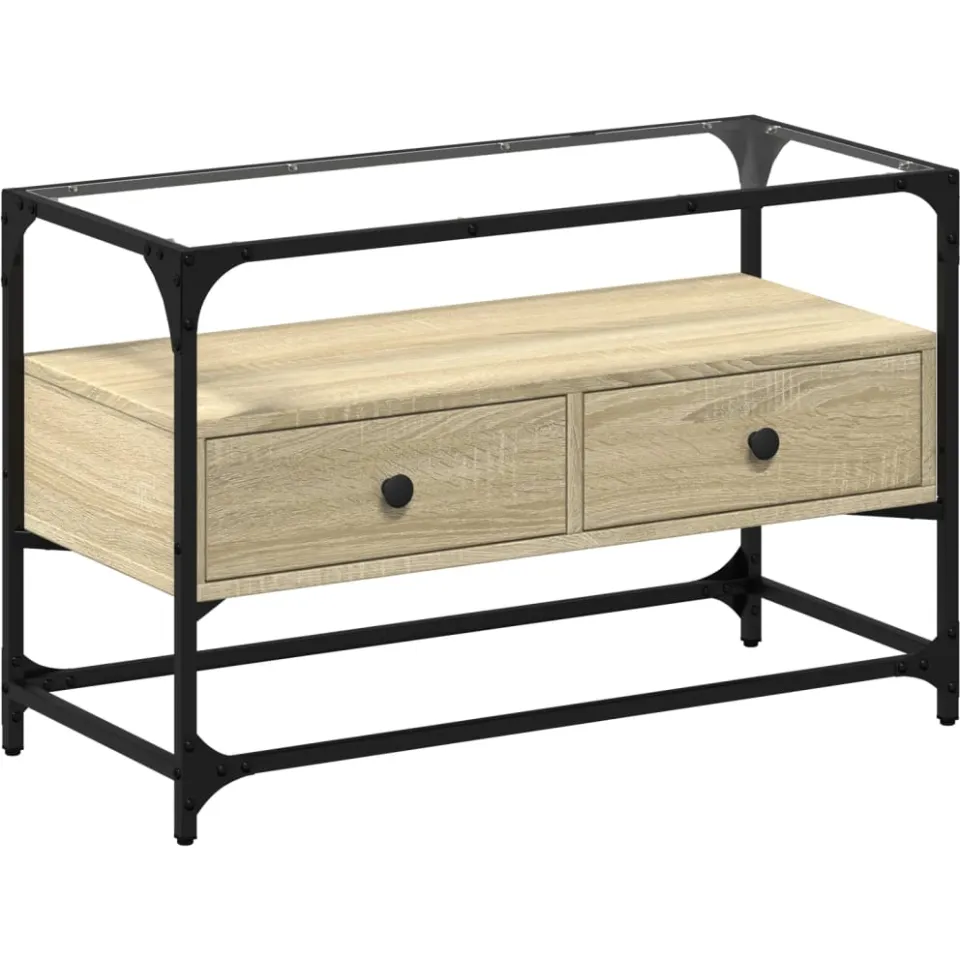 vidaXL Tv-meubel met glazen blad 80x35x51 cm hout sonoma eikenkleurig, foto 3