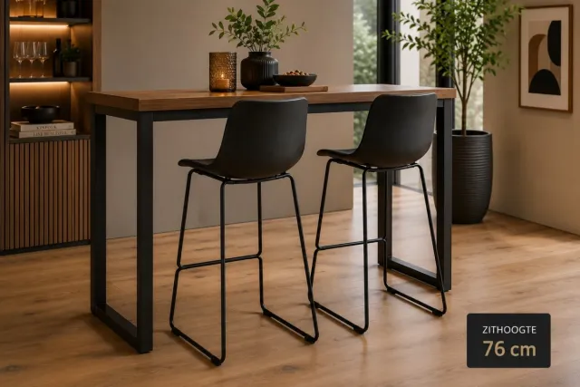 Toon Belfurn - Elin hoge barkruk – zithoogte 76 cm – zwart – kunststof kuip – zwart stalen onderstel