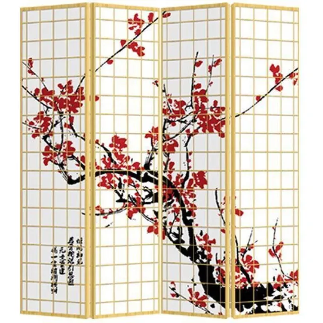 Fine Asianliving Japans Kamerscherm Oosters Scheidingswand B160xH180cm 4 Panelen Japanse Sakura Multicolour, Naturel