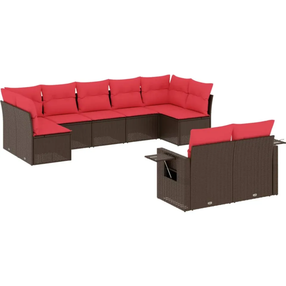 vidaXL 9-delige tuinbankset met kussens, bruin polyrotan, foto 3