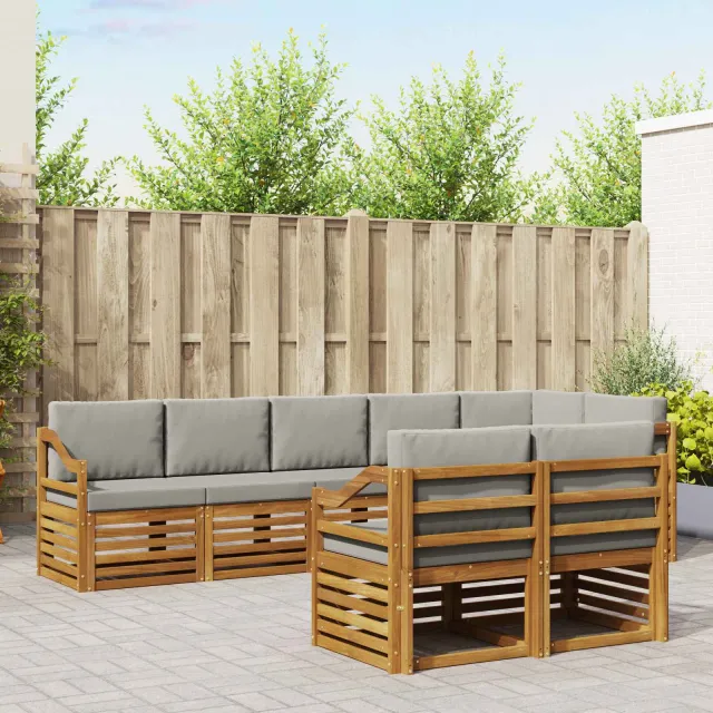vidaXL Buiten bankenset 8 st 8-zits Naturel en lichtgrijs