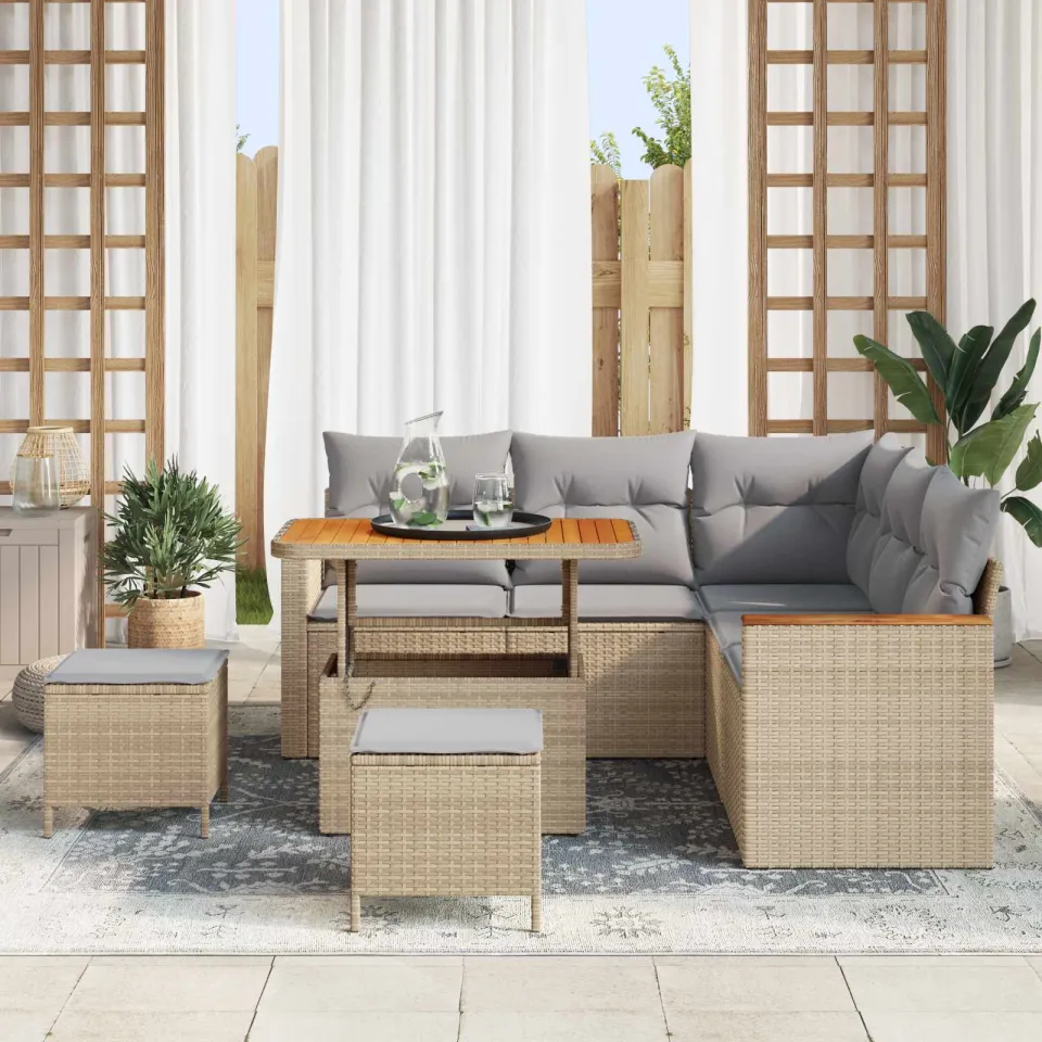 vidaXL Tuinbankenset 8 st Beige poly rattan, foto 3
