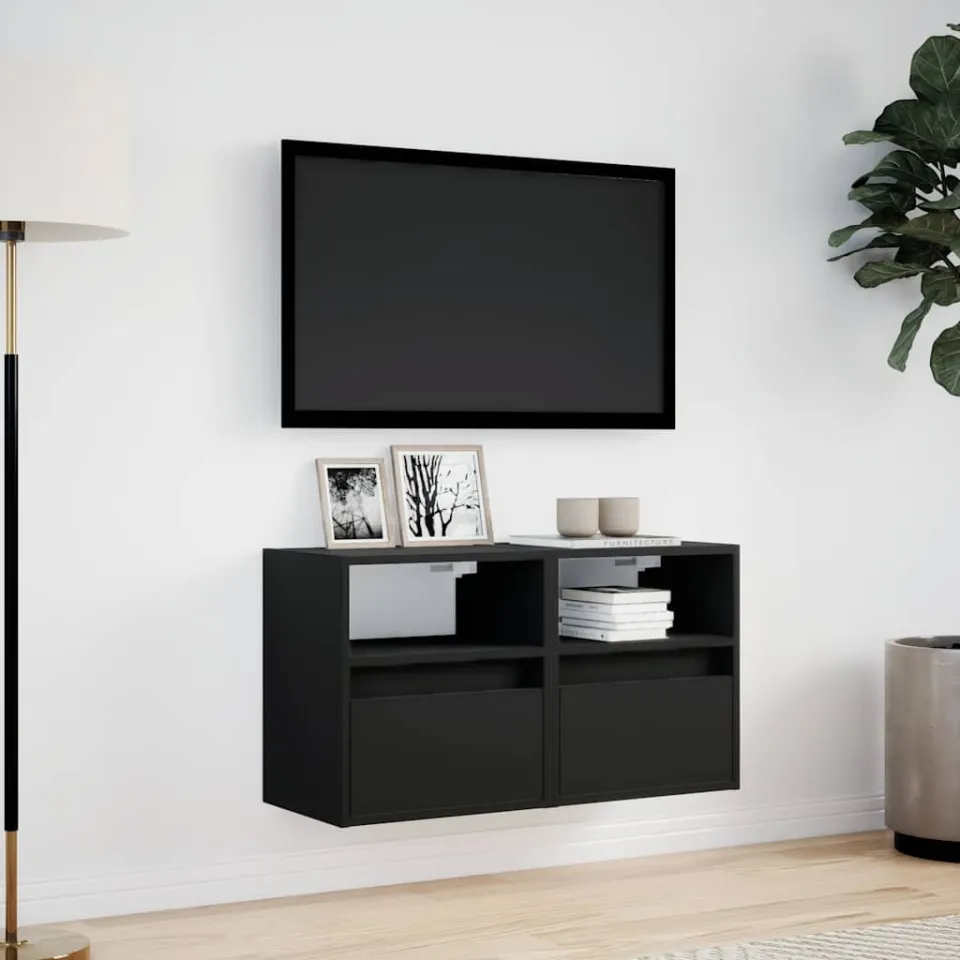 vidaXL Tv-wandmeubels met LED-verlichting 2 st 41x31x45 cm zwart, foto 2