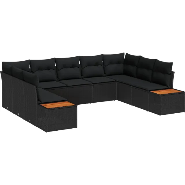 vidaXL Tuinbankenset 9 st Zwart Poly riet