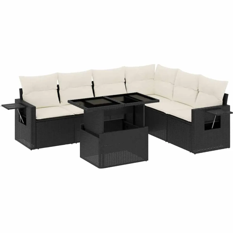 vidaXL 7-delige Loungeset met kussens poly rattan zwart