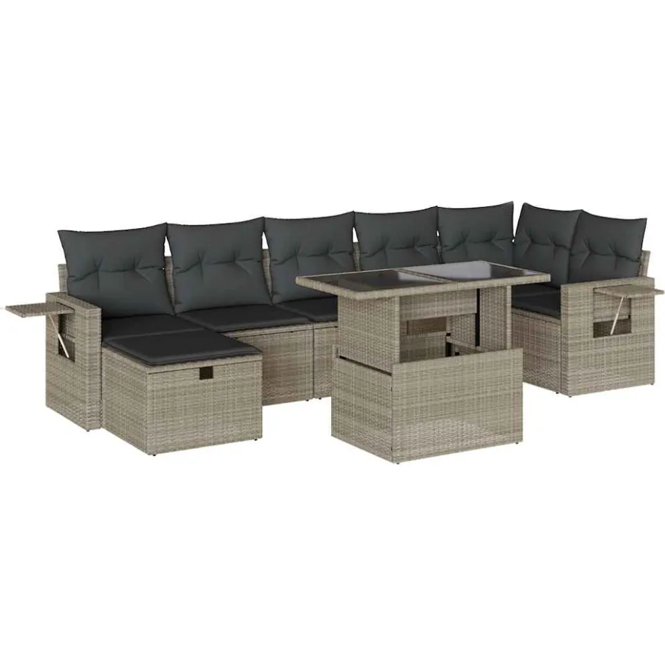 vidaXL 8-delige Loungeset met kussens poly rattan lichtgrijs grijs, foto 3
