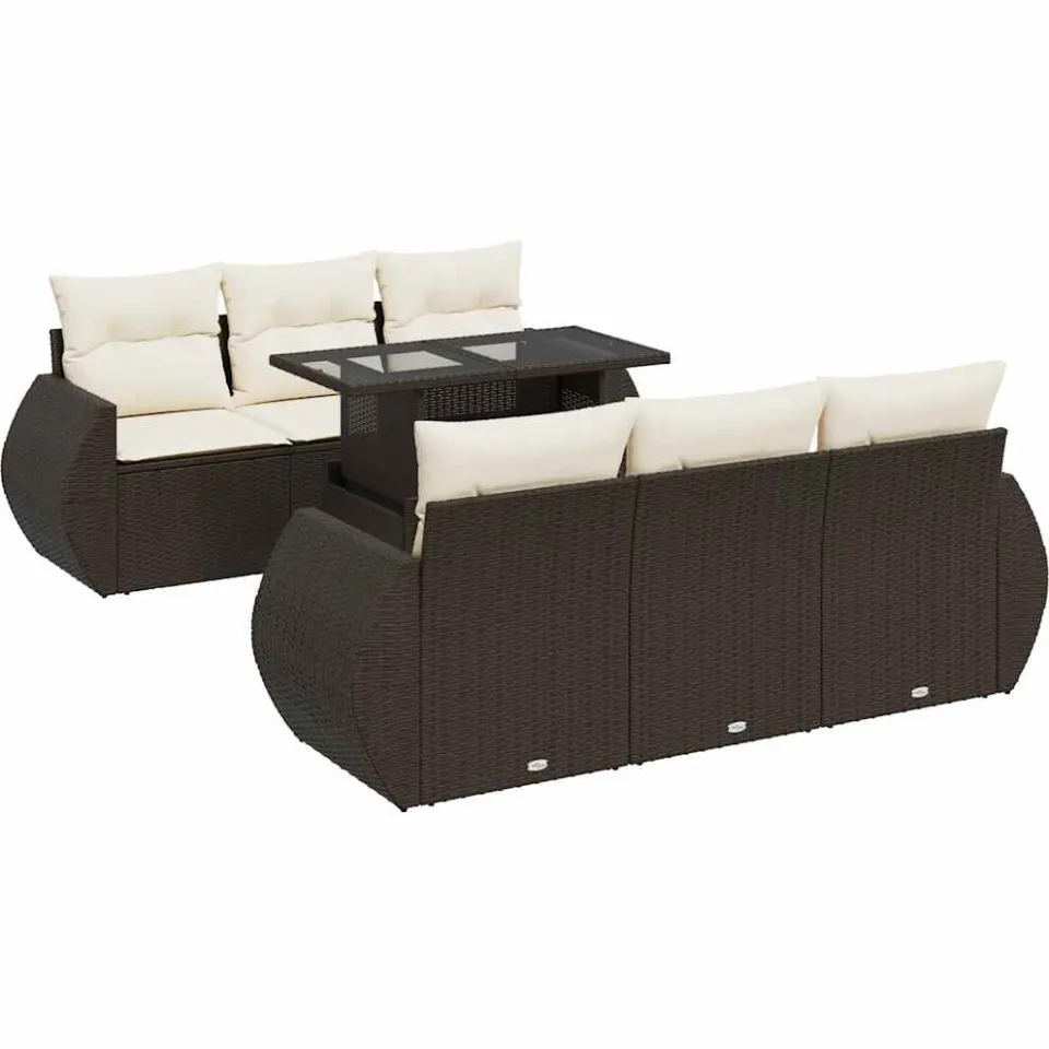 vidaXL 7-delige Loungeset met kussens poly rattan bruin, foto 4