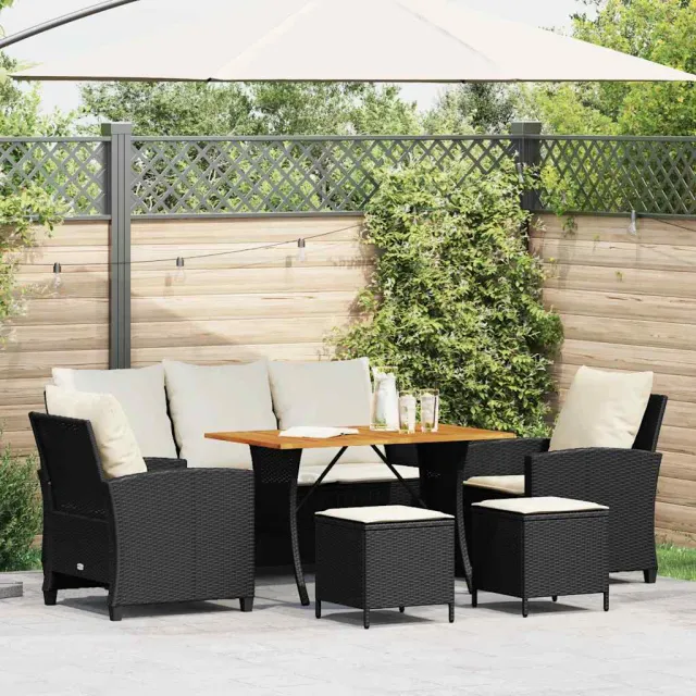 vidaXL 6-delige Loungeset met kussens poly rattan zwart, foto 2