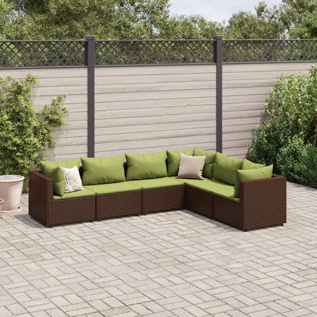 vidaXL 6-delige Loungeset met kussens poly rattan bruin, foto 2