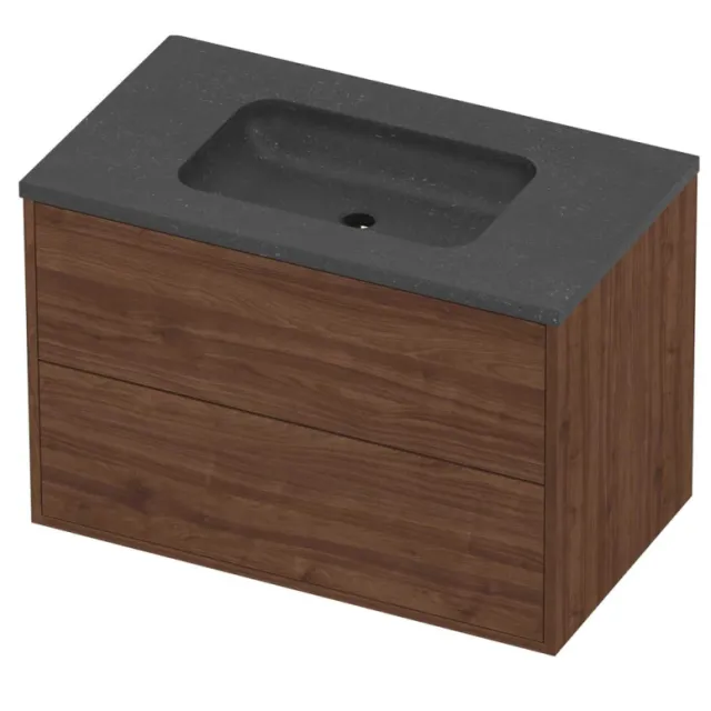 Proline Rollo Badmeubelset Hardsteen Elegant 2 Laden 80x46x54 cm Blue Stone Indian Walnut Houtlook