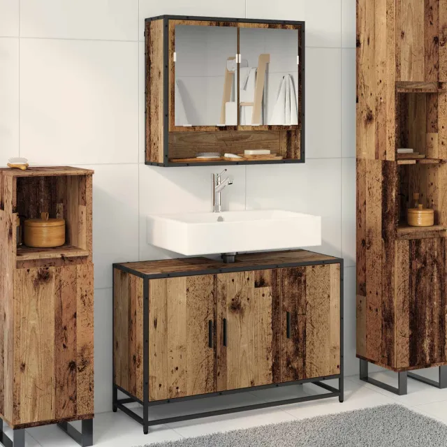 vidaXL Badkamermeubelset 2 st Oud Hout 90 x 33 x 60 cm Bewerkt hout Bruin