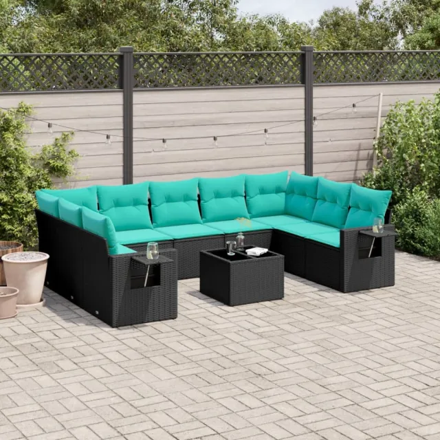 vidaXL 10-delige tuinbankset met kussens van zwart polyrotan, foto 2
