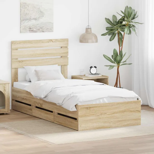 vidaXL Bedframe met lade Sonoma Eiken 75 x 190 cm Ingenieurshout Bruin