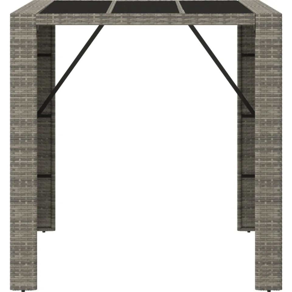 vidaXL Bartafel met glazen blad 105x80x110 cm poly rattan grijs