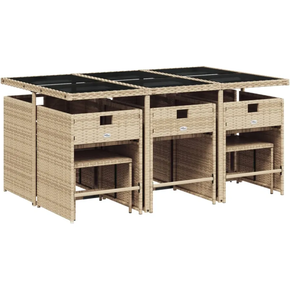 vidaXL 11-delige Tuinset met kussens poly rattan gemengd beige, foto 3