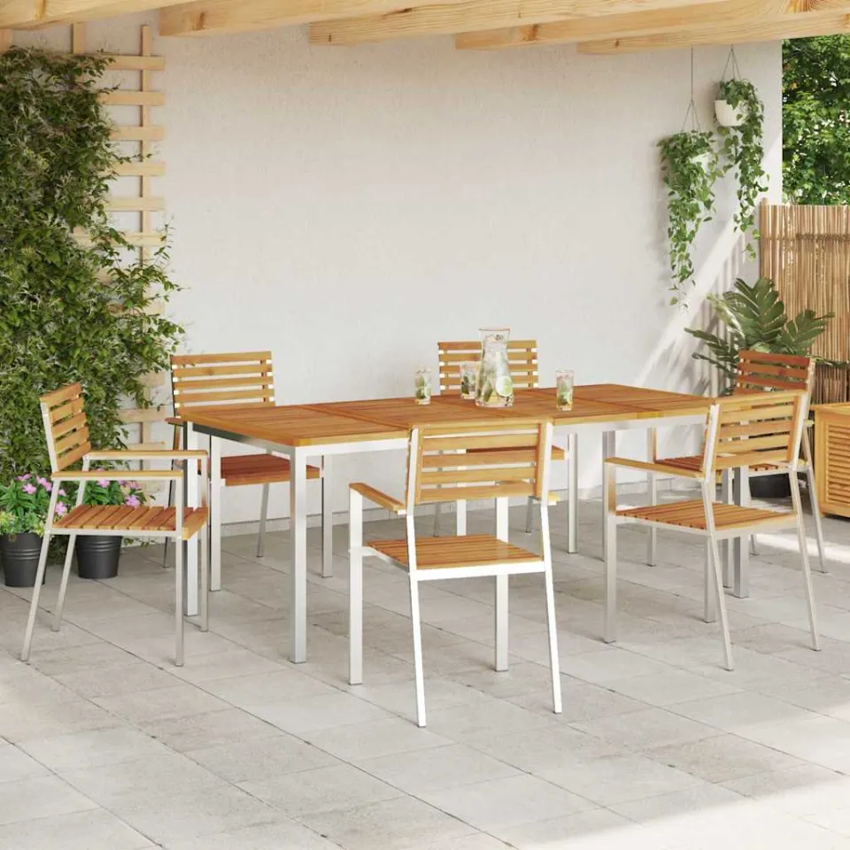 vidaXL Tuin eettafelset 7 st Massief acaciahout en roestvrij staal, foto 3