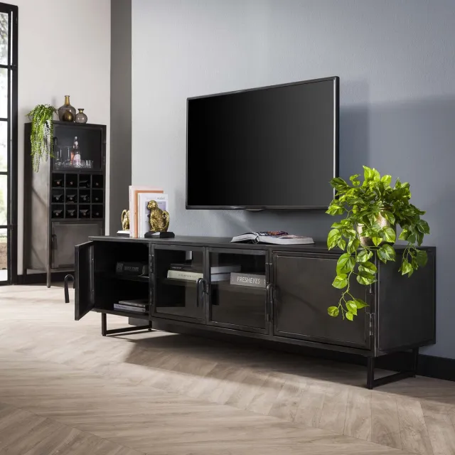 AnLi Style TV-meubel 180cm Rift metal Zwart