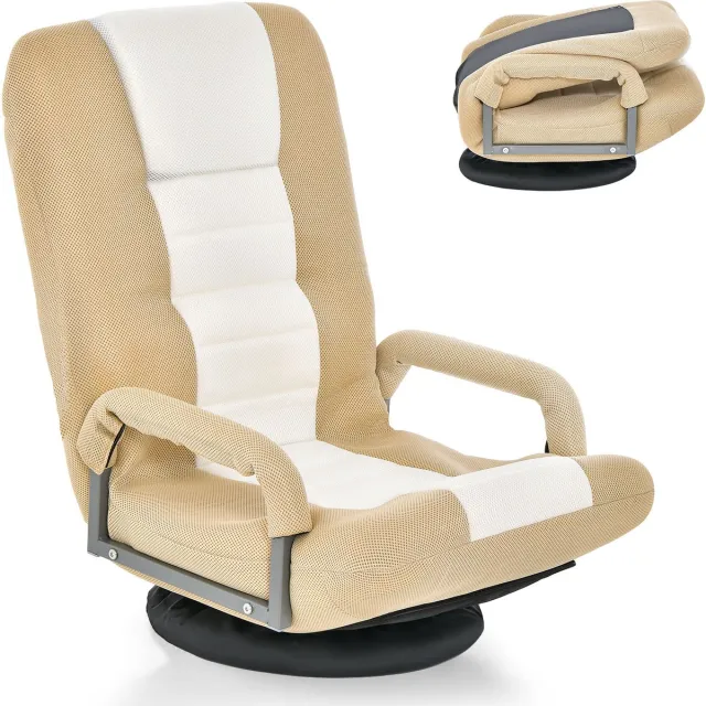 Costway Vloerstoel, 360 graden draaibaar, vloerstoel met 6-voudig verstelbare rugleuning, gamestoel gevoerd, vloerbank, meditatiestoel, tot 140 kg belastbaar, Lazy Sofa Beige