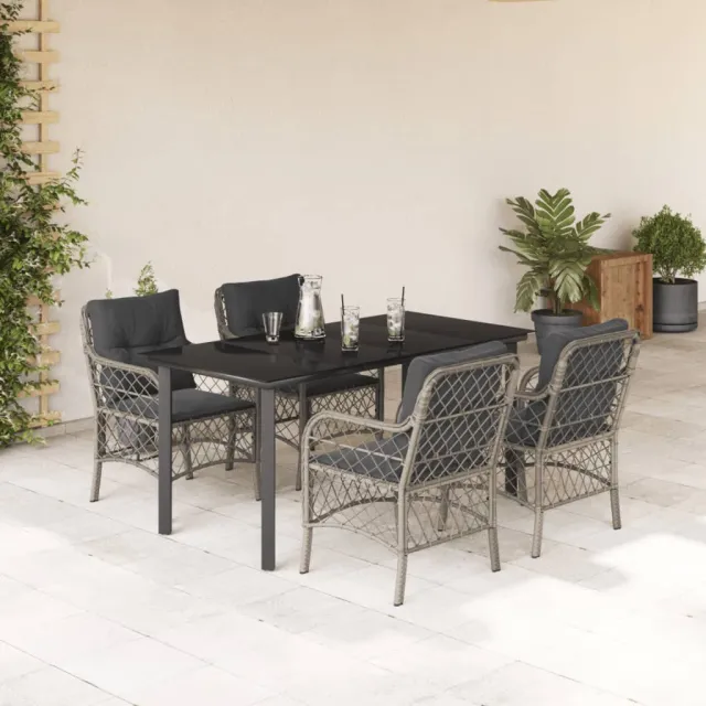 vidaXL 5-delige Tuinset met kussens poly rattan lichtgrijs