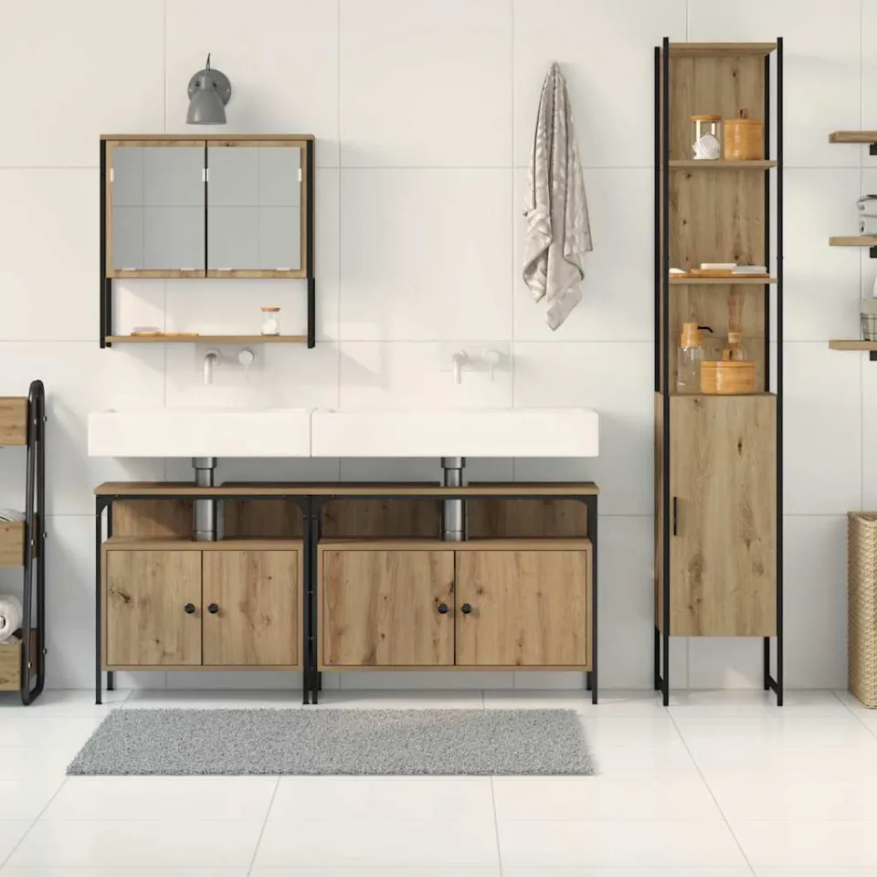 vidaXL Badkamermeubelset 4 st Artisan Eiken Bewerkt hout, foto 3