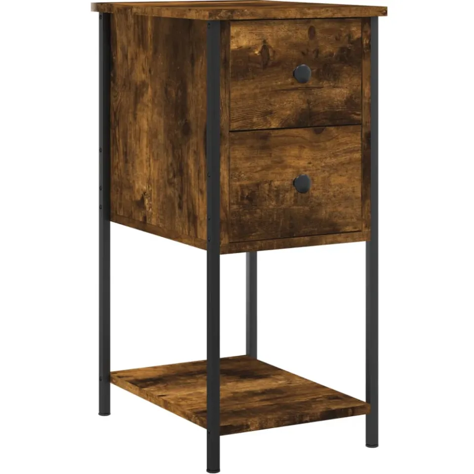 vidaXL Nachtkastjes 2 st 32x42x70 cm bewerkt hout gerookt eikenkleurig