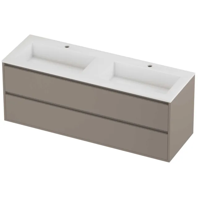 Proline Aristo Badmeubelset Polystone Elegant 2 Gaten 140x46x54 cm Glans Wit Clay Beige