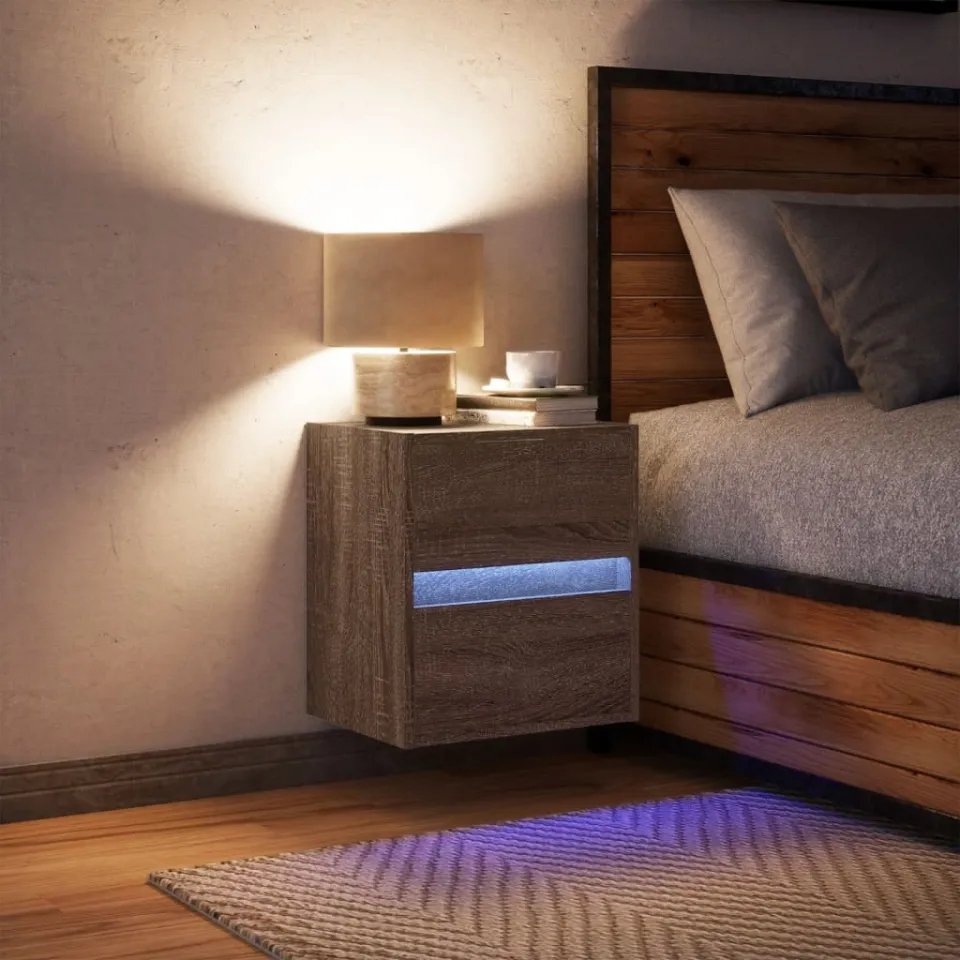 vidaXL Nachtkastje met LED's wandgemonteerd bruin eikenkleur, foto 2