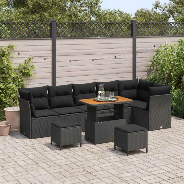 vidaXL Tuinbankenset 9 st Zwart poly rattan, foto 2