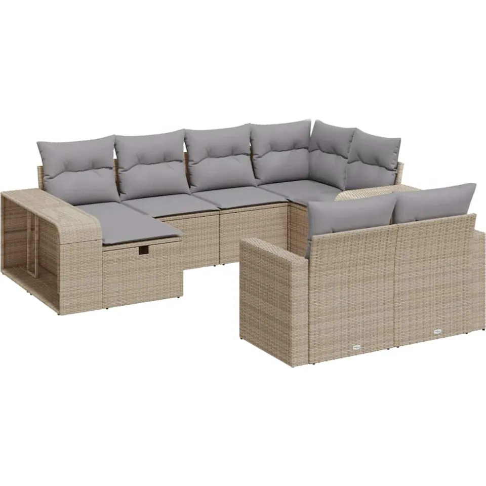 vidaXL 10-delige Loungeset met kussens poly rattan beige, foto 3