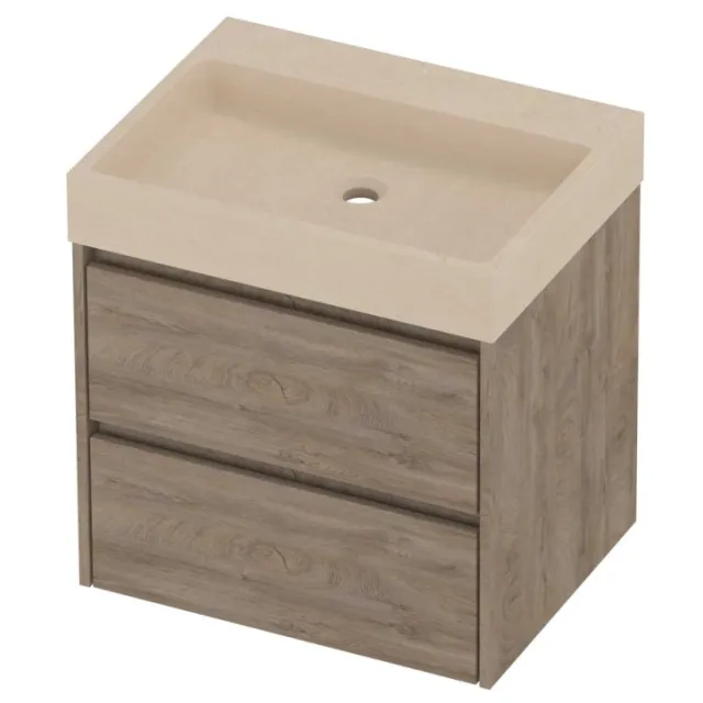 Proline Evoli Badmeubelset Hardsteen Loft Zonder Kraangat 60x46x62 cm Sand Stone Raw Oak Eiken