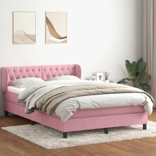 vidaXL Boxspring met matras fluweel roze 140x210 cm