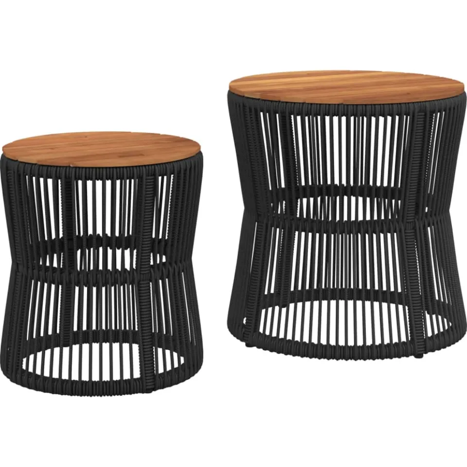 vidaXL Tuinbijzettafels 2 st met houten blad poly rattan zwart