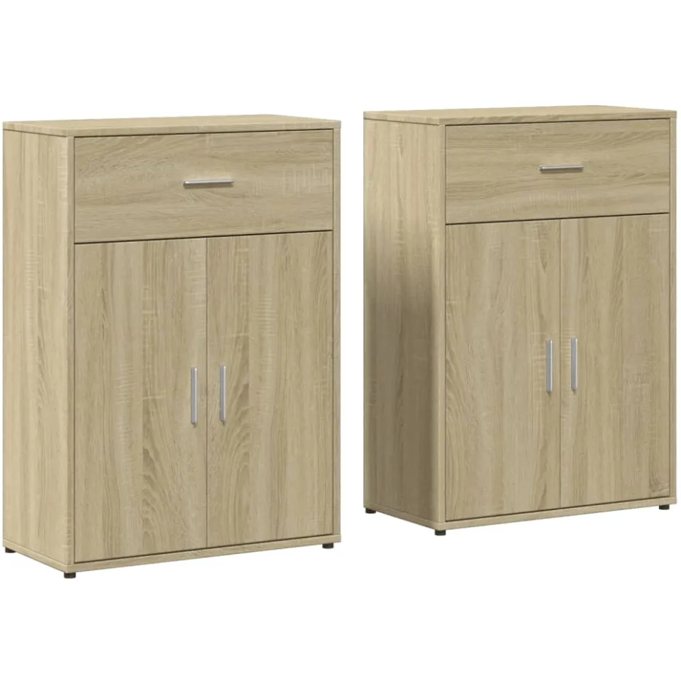 vidaXL Dressoirs 2 st 60x30x84 cm bewerkt hout sonoma eikenkleurig Bruin