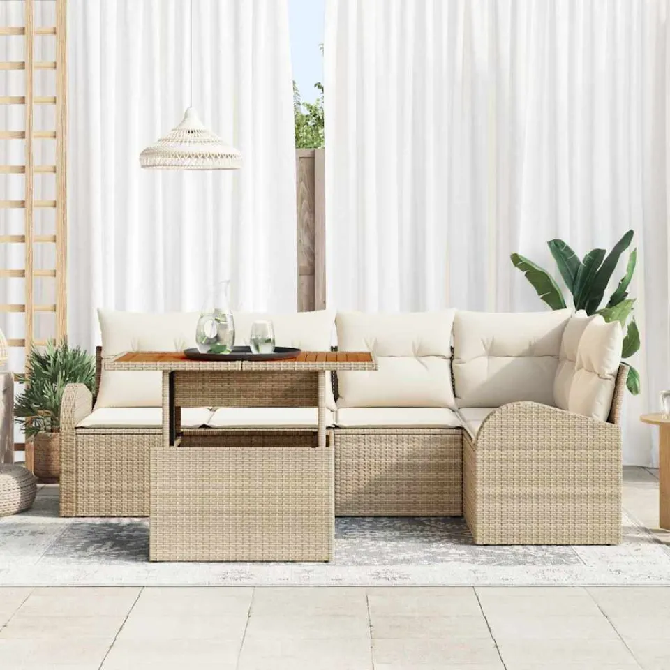 vidaXL Tuin Sofa Set 6 st Beige Poly riet, foto 3